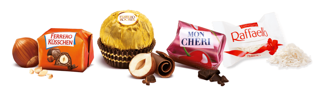 Ferrero Produkte: Ferrero Rocher, Ferrero Küsschen, Mon Chéri, Raffaello