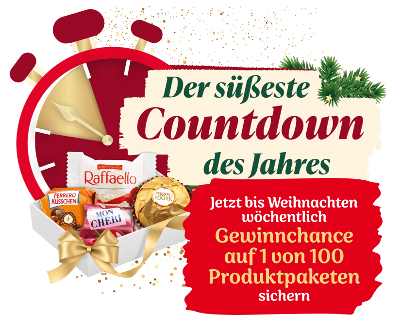 Der süßeste Countdown des Jahres - Jetzt bis Weihnachten wöchentlich Gewinnchance auf 1 von 100 Produktpaketen sicher